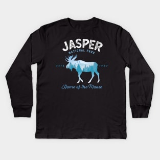 Jasper National Park Moose Vintage Look Kids Long Sleeve T-Shirt